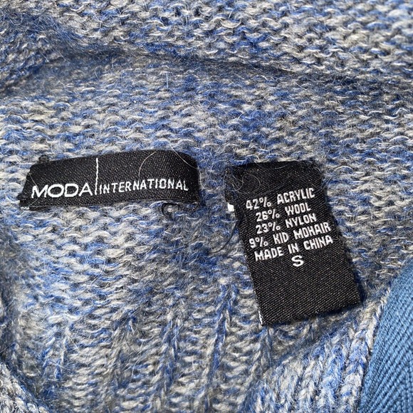 MODA INTERNATIONAL Teal Wool Mohair Blend Cardigan Sweater Snap Closure Size S - Picture 4 of 4